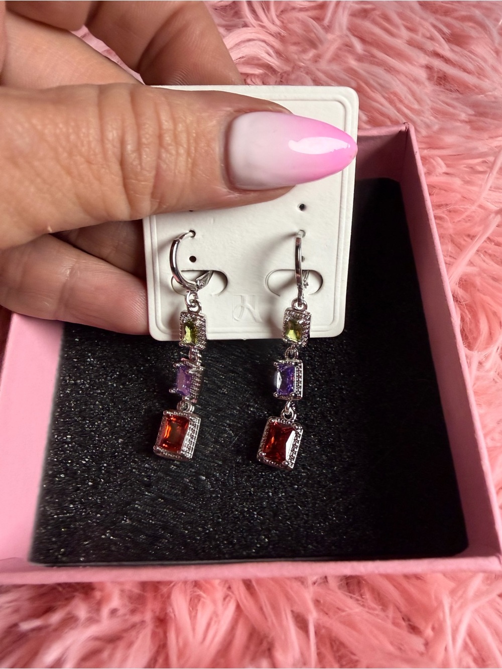 18K White Gold Filled AAA CZ Multicolor Drop Earrings
